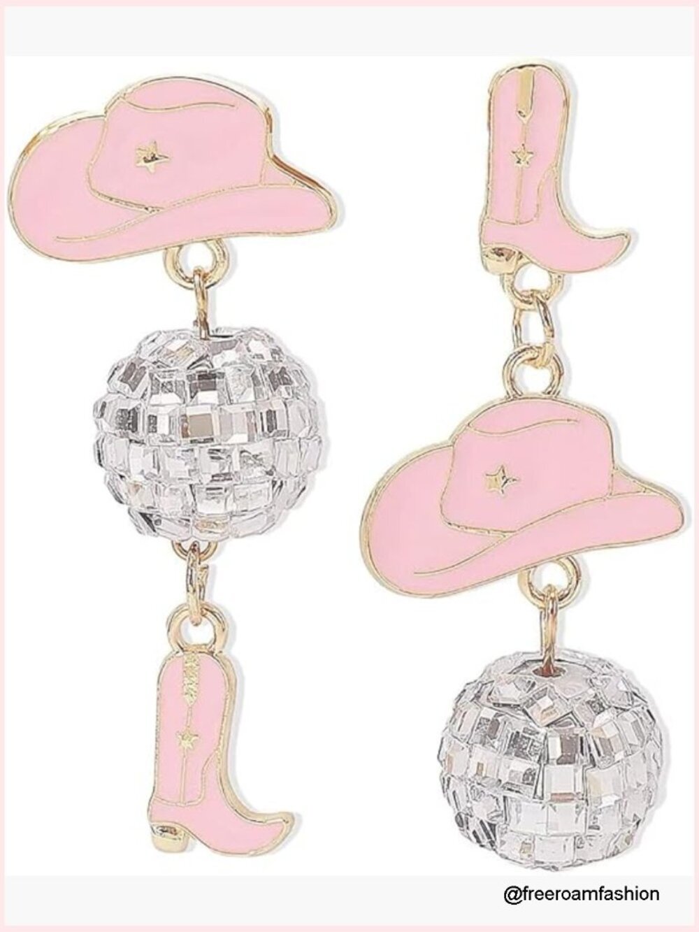 Disco Ball Stud Earrings Cowgirl Hat Boots Enamel Vintage Western